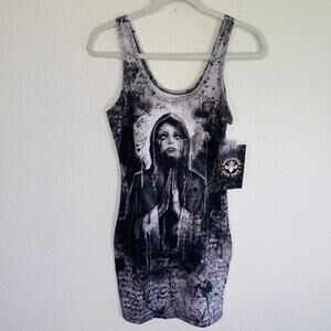 Affliction Dress Womens Small Praying Woman Mourning Graphic Tankdress Goth Emo